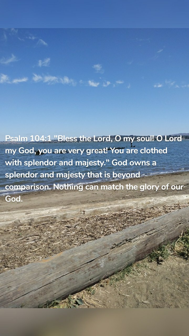 Psalm 104:1 "Bless the Lord, O my soul! O Lord my God, you are very great! You are clothed with splendor and majesty." God owns a splendor and majesty that is beyond comparison. Nothing can match the glory of our God. 