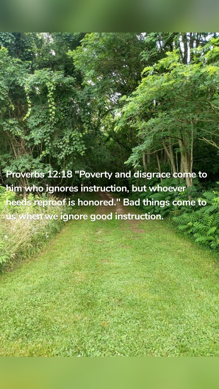 Proverbs 12:18 "Poverty and disgrace come to him who ignores instruction, but whoever heeds reproof is honored." Bad things come to us when we ignore good instruction. 