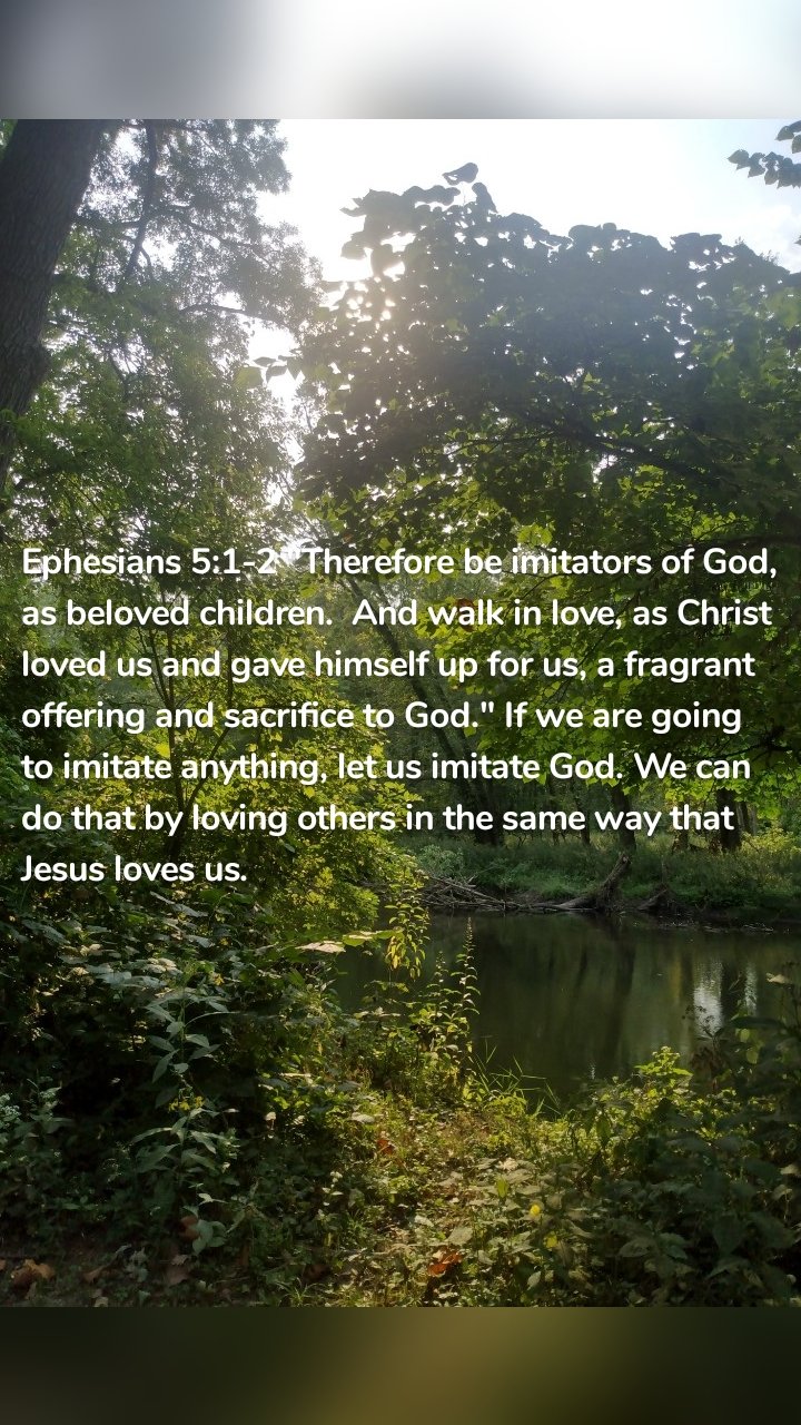 Ephesians 5:1-2 "Therefore be imitators of God, as beloved children.  And walk in love, as Christ loved us and gave himself up for us, a fragrant offering and sacrifice to God." If we are going to imitate anything, let us imitate God. We can do that by loving others in the same way that Jesus loves us. 