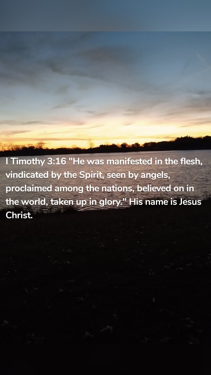 I Timothy 3:16 "He was manifested in the flesh, vindicated by the Spirit, seen by angels, proclaimed among the nations, believed on in the world, taken up in glory." His name is Jesus Christ. 