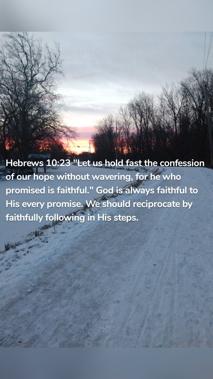 Hebrews 10:23 "Let us hold fast the confession of our hope without wavering, for he who promised is faithful." God is always faithful to His every promise. We should reciprocate by faithfully following in His steps.