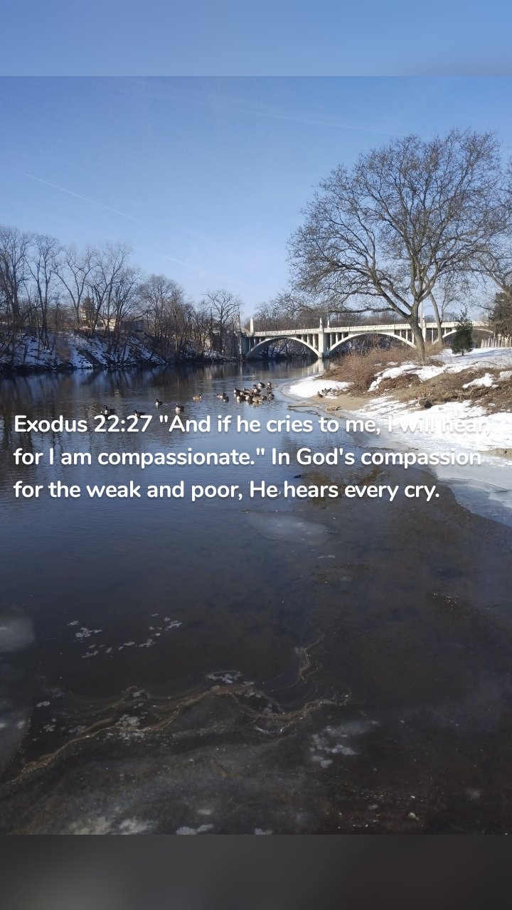 Exodus 22:27 "And if he cries to me, I will hear, for I am compassionate." In God's compassion for the weak and poor, He hears every cry.