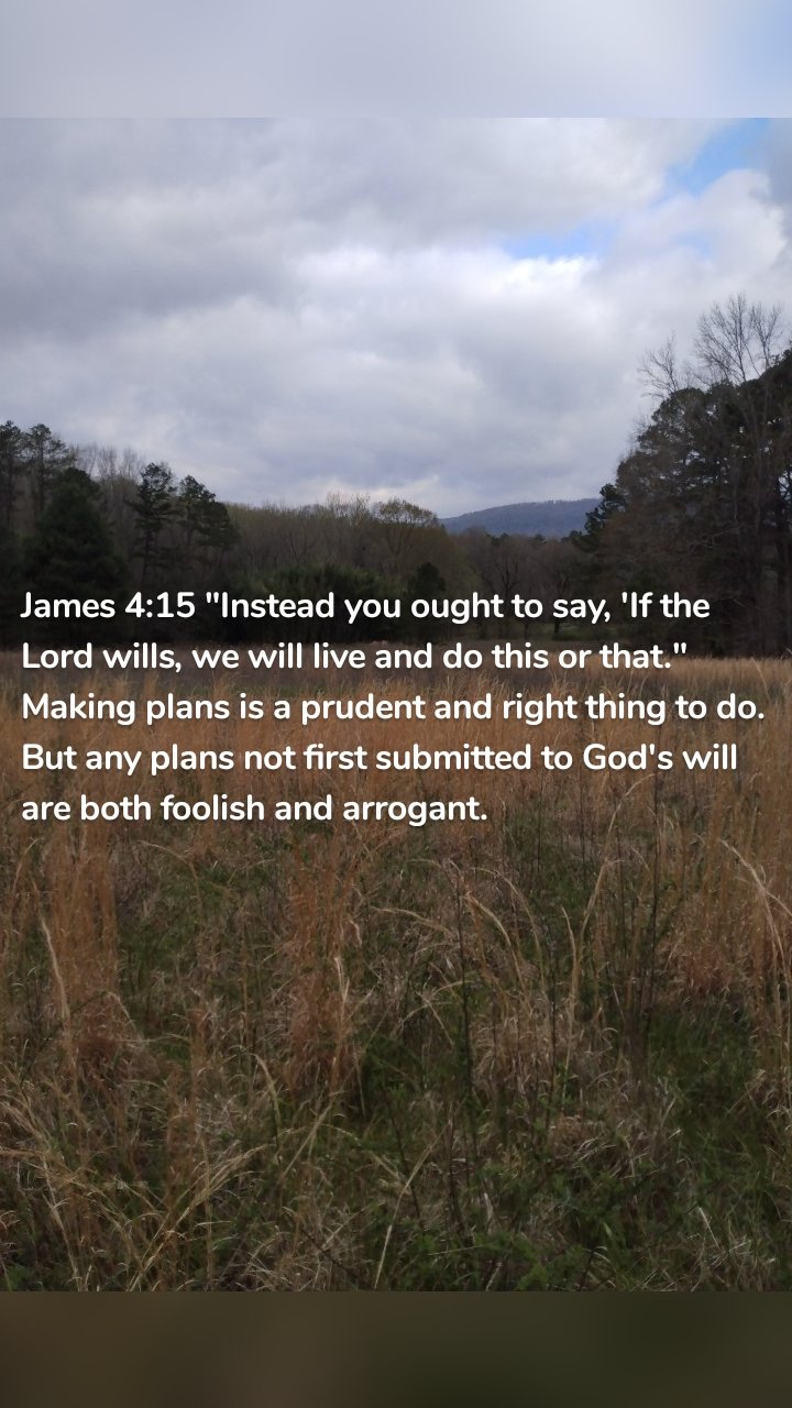 James 4:15 "Instead you ought to say, 'If the Lord wills, we will live and do this or that." Making plans is a prudent and right thing to do. But any plans not first submitted to God's will are both foolish and arrogant.
