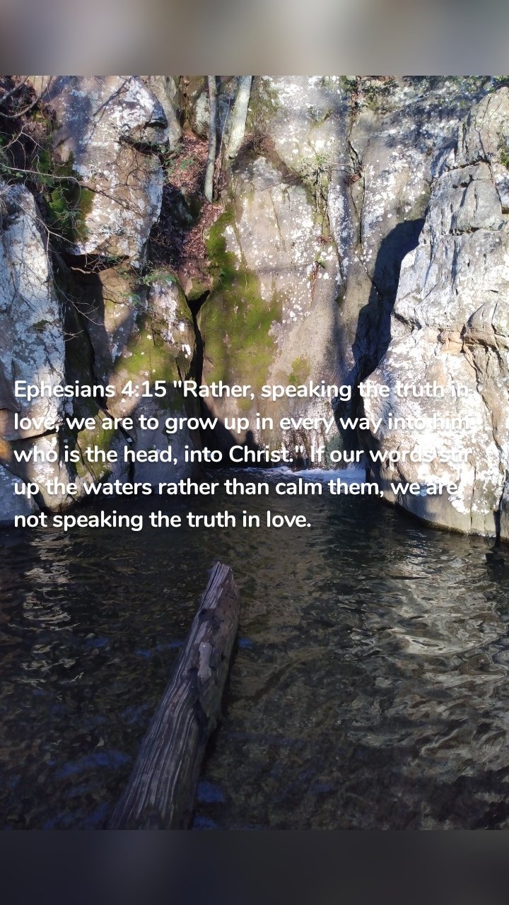 Ephesians 4:15 "Rather, speaking the truth in love, we are to grow up in every way into him who is the head, into Christ." If our words stir up the waters rather than calm them, we are not speaking the truth in love.