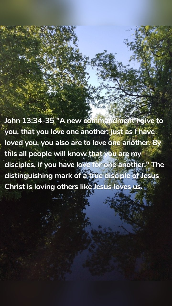 John 13:34-35 "A new commandment I give to you, that you love one another: just as I have loved you, you also are to love one another. By this all people will know that you are my disciples, if you have love for one another." The distinguishing mark of a true disciple of Jesus Christ is loving others like Jesus loves us. 