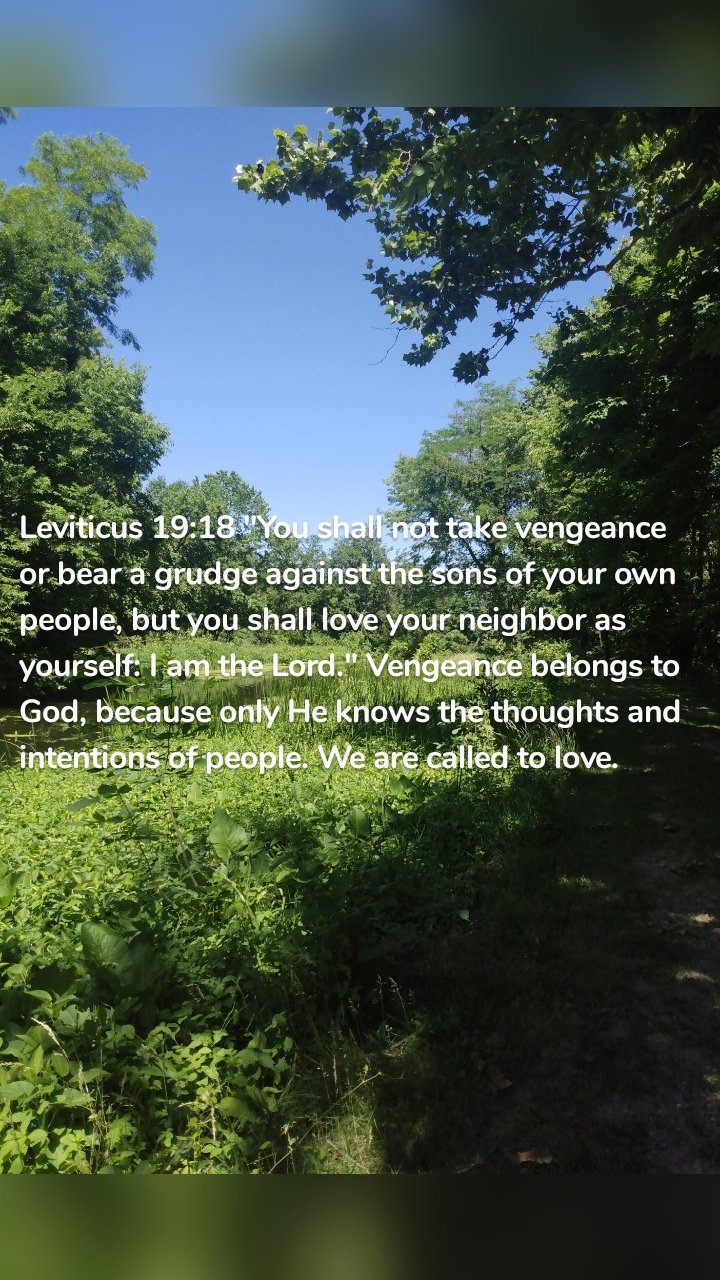 Leviticus 19:18 "You shall not take vengeance or bear a grudge against the sons of your own people, but you shall love your neighbor as yourself: I am the Lord." Vengeance belongs to God, because only He knows the thoughts and intentions of people. We are called to love. 
